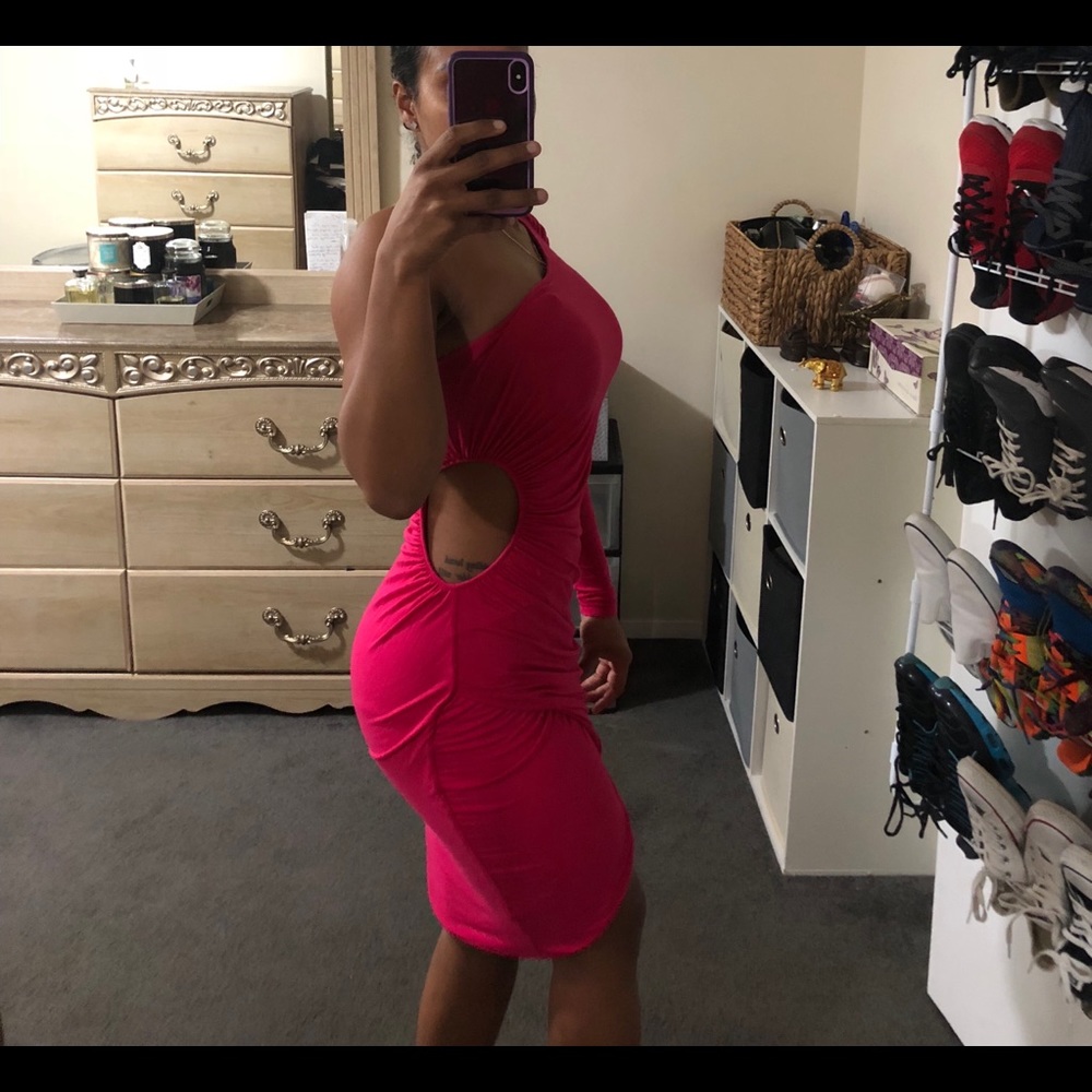 Bebe kardashian one long sleeve rib cut out dress